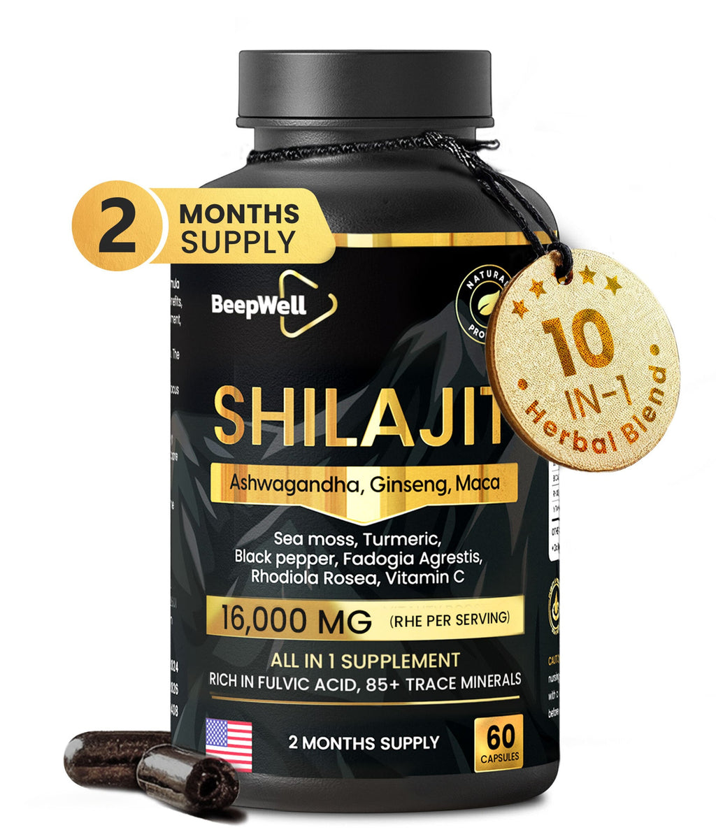 Shilajit Capsules 16,000MG – 60 Servings | High Strength All-in-1 with Ashwagandha, Sea Moss, Maca Root, Black Pepper, Fulvic Acid & Trace Minerals | for Endurance, Immunity & Vitality