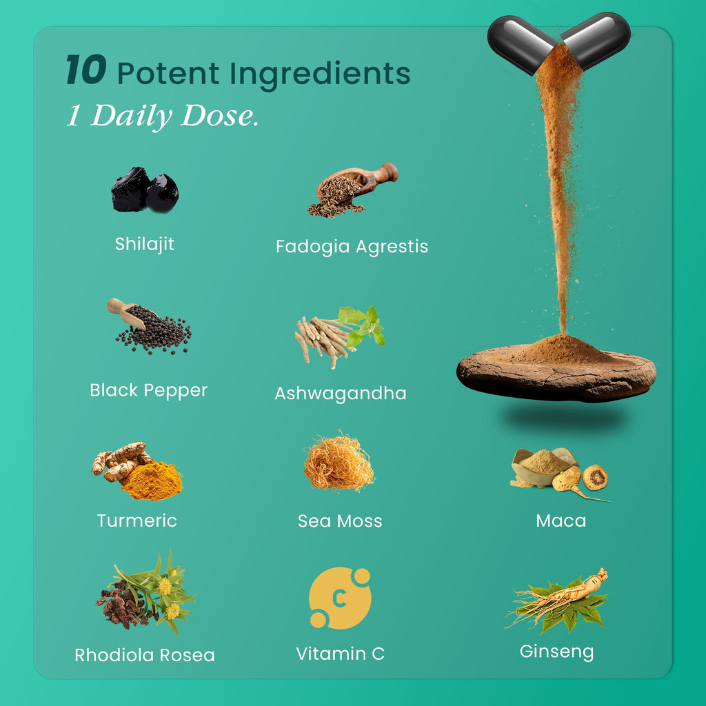 Shilajit Capsules 16,000MG – 60 Servings | High Strength All-in-1 with Ashwagandha, Sea Moss, Maca Root, Black Pepper, Fulvic Acid & Trace Minerals | for Endurance, Immunity & Vitality