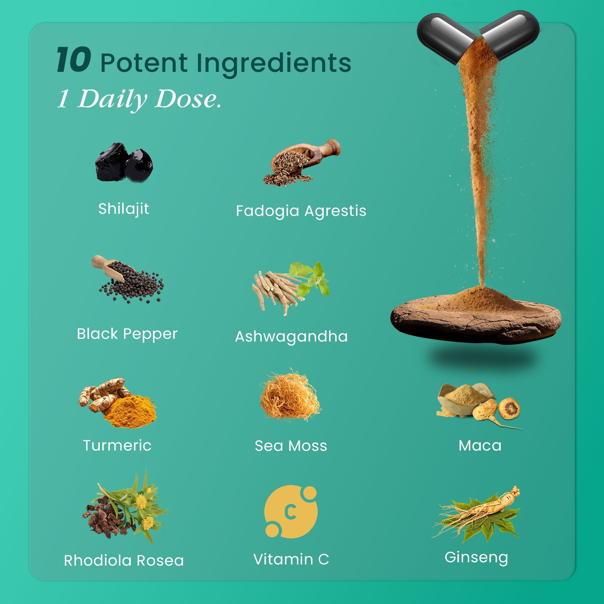 Shilajit Capsules 16,000MG – 60 Servings | High Strength All-in-1 with Ashwagandha, Sea Moss, Maca Root, Black Pepper, Fulvic Acid & Trace Minerals | for Endurance, Immunity & Vitality