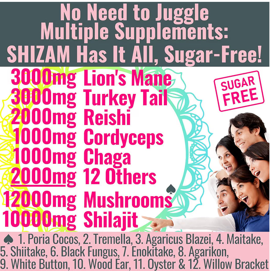 Shilajit + 17 Mushroom Complex Gummies 🍄 | 22,000mg All-in-One Energy & Immunity Booster 💪 | Sugar-Free Peach Mango Flavor 🍑