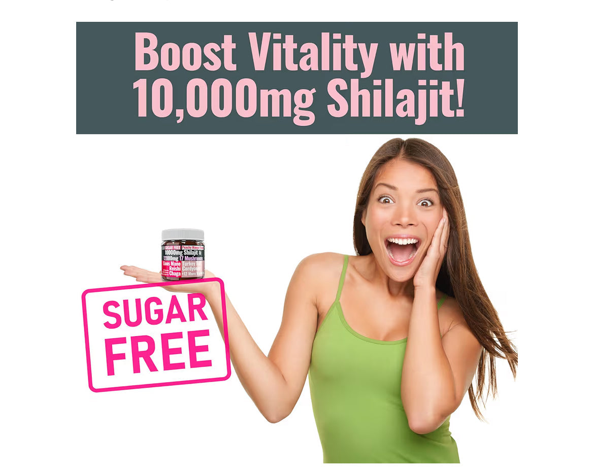 Shilajit + 17 Mushroom Complex Gummies 🍄 | 22,000mg All-in-One Energy & Immunity Booster 💪 | Sugar-Free Peach Mango Flavor 🍑
